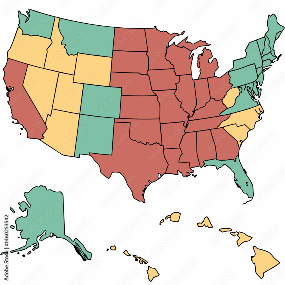 Editable USA Vector Map – High-Resolution Color-Coded United States Map ...