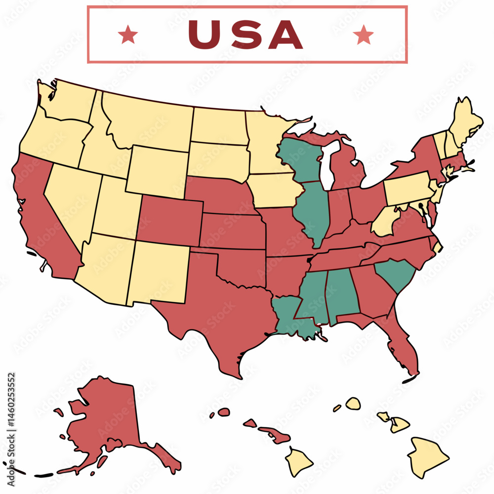 Editable USA Vector Map – High-Resolution Color-Coded United States Map ...