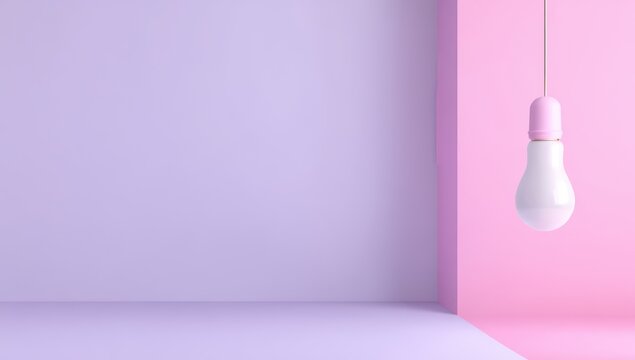 a pastel purple and pink background with a hanging light bulb on the right side