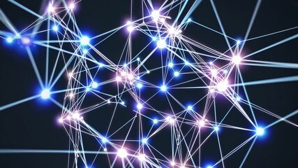 Poster - Complex network is growing, creating new connections between nodes with lines and dots, symbolizing data transfer, internet communication, or social network interaction