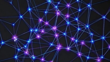 Poster - Growing digital plexus network expanding with bright, interconnected luminous dots and lines, representing complex technological communication and data transmission on dark backdrop