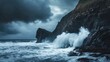 © Prism Trail - Dramatic coastal scene with crashing waves against a dark cliff face.