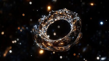 Aufkleber - Abstract Liquid Ring Elegant Swirling Water Gold Texture Dark Background Digital Art Modern Design Luxury Graphic Element Premium Quality Illustration Artistic Fluid Shape Design Shiny      