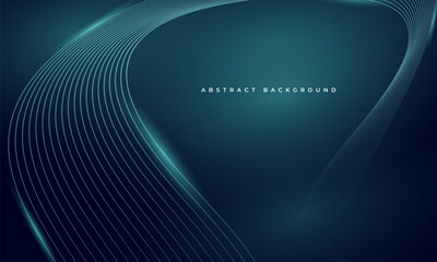 Aufkleber - Abstract dark blue vector background with glowing blue wavy lines.