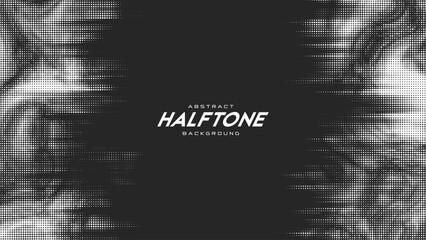 Poster - Abstract vector torn monochrome halftone background. Scrathed dotted texture element.