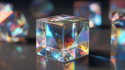 Aufkleber - 3D crystal glass cube with refraction and holograph