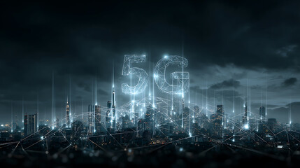 Fototapete - 5G, 6g, big data wireless network, high speed internet, cloud computing or connect diagram technology, data storage, service, synchronize, online, financial, connectivity global, smart city
