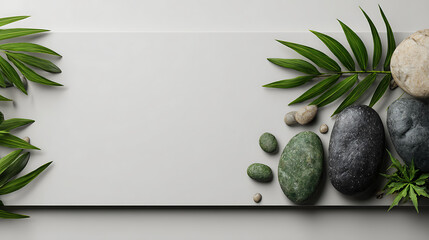 Aufkleber - A tranquil, nature, inspired banner with empty space and minimalist design, natural stones, green foliage, and pebbles create a zen, like atmosphere, perfect for relaxation, spa treatment