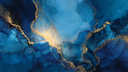Aufkleber - Abstract art background dominated by deep blue and gold paint tones