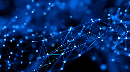 Fototapete - Abstract blue background, network connection structure, grid is