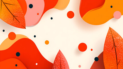Poster - Abstract flat autumn background, colorful geometric shapes with fall colors, orange and red leaves in a modern fluid shape, ideal autumn backdrop or web banner