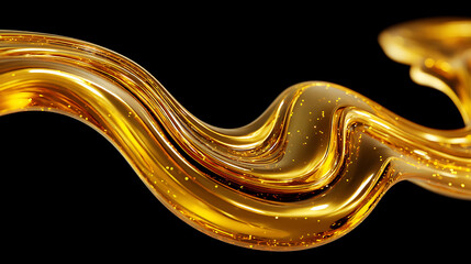 Aufkleber - Abstract golden floating honey liquid lines for a holiday celebration, shiny gold yellow orange lights, wallpaper black background for ads gift wrap web design, viscous thick and creamy