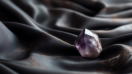 Aufkleber - Amethyst gem stone on a dark silk cloth