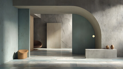Poster - An architectural background featuring an abstract interior design in a concrete room