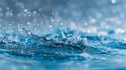 Poster - Blue water in nature showcases liquid essence, clean droplets, invigorating aqua purity, and creates a soothing, refreshing atmosphere for any project, background for spa treatment