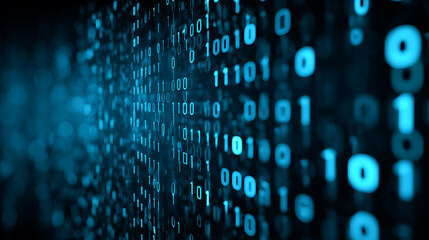 Poster - Blue digital binary data on computer screen background, banner