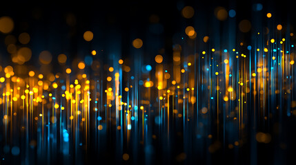 Leinwandbilder - Blue and yellow glowing neon abstract background with lines and bokeh lights, network data transfer concept