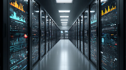 Aufkleber - Big data analysis, cloud computing in data center, technology storage, protection, processing digital information in internet, server racks in datacenter compute statistics and social media big data