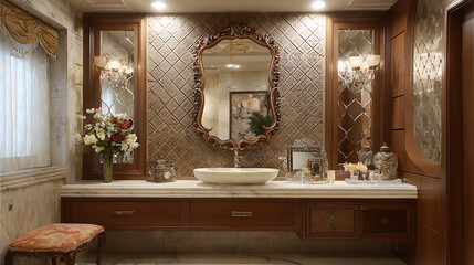 Poster - Beautiful home interior design powder room contemporary interior design elevation look at counter with basin and dressing mirror home concept