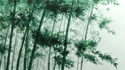 Poster - Bamboo forest, chinese ink painting with green color, 4k traditional asian artwork with brushes and strokes on paper