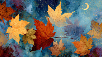 Poster - Autumn leaves as seasonal illustration art
