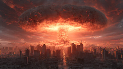 Aufkleber - Atomic bomb in city, symbol of war, end of world, nuclear explosion