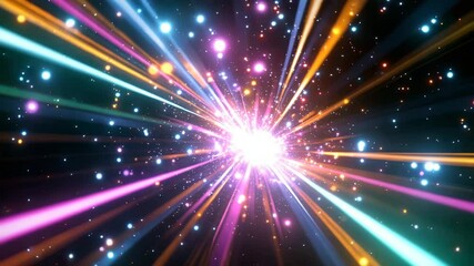 Poster - Colorful Light Rays Burst Against Dark Background in Abstract Art