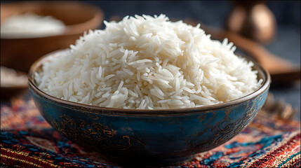 Poster - Cooked plain white basmati rice or steamed rice in bowl