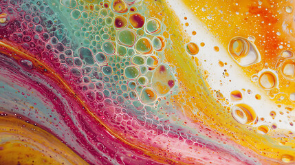 Aufkleber - Colorfull liquid acrylic paint or fluid bubble flow wallpaper, abstract background