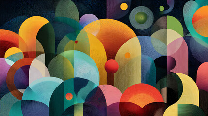 Fototapete - Colorful abstract panorama wallpaper background with round shapes and forms