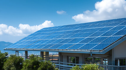 Aufkleber - Close, up of surface of blue photovoltaic solar panels mounted on building roof for producing clean ecological electricity production of renewable energy concept