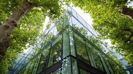 Aufkleber - Close, up of sustainable green glass building, trees