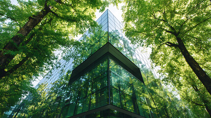 Aufkleber - Close, up of sustainable green glass building, trees