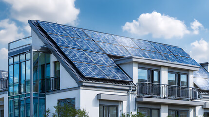 Aufkleber - Close up of a new building with solar panels on the roof, sustainable and clean energy at home