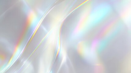 Poster - Pearlescent holographic surface reflecting vibrant rainbow colors, creating an abstract, wavy background filled with colorful highlights and an enchanting, ethereal glow
