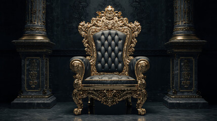 Poster - The throne, gold royal chair on a dark background, place for the king, digital ai art