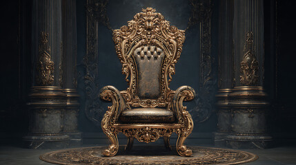 Poster - The throne, gold royal chair on a dark background, place for the king, digital ai art
