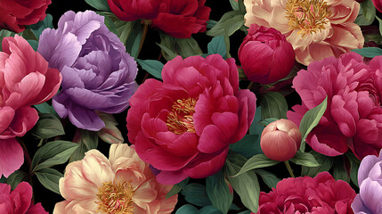 Aufkleber - Peonies illustration, seamless digital pattern for textiles, fabrics, souvenirs, packaging