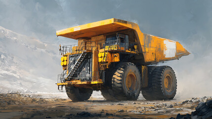 Poster - Open pit mine industry, big yellow mining truck for coal anthracite, digital ai art