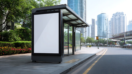 Aufkleber - Modern bus stop billboard on roadside in city, vertical billboard on bus stand for marketing ad placement purpose