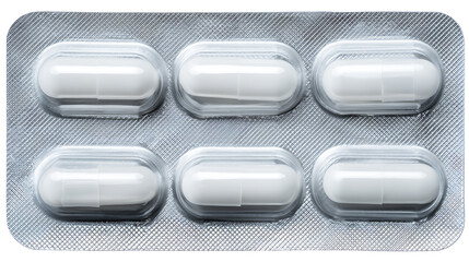 Poster - Medical blister pack with white capsules isolated