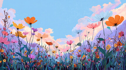 Poster - Field of flowers as illustration background