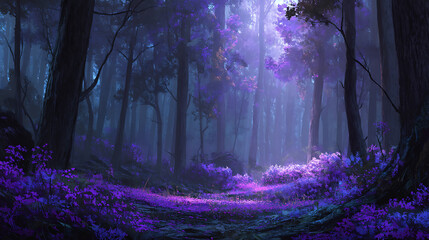 Poster - Dark magical forest with purple flowers