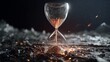 © Honey - Glowing hourglass on dark volcanic landscape dramatic time concept 3d art sand fire life rock dust
