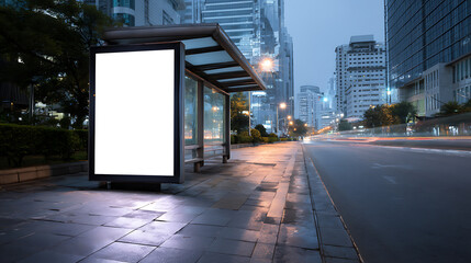 Poster - Mockup of blank digital signboard on roadside, empty signboard in city, marketing advertisement placement for you poster, blank billboard poster on bus stop