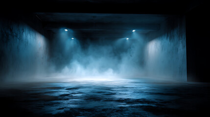 Poster - The concrete floor and studio room with smoke float up the interior texture for display products dark street, asphalt abstract dark blue background