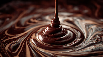 Poster - Swirls of decadence, dark and milk chocolate delight, liquid indulgence, capturing irresistible flow of rich bliss, culinary elegance, artistry of pouring creamy perfection