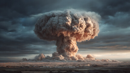 Aufkleber - Powerful blow of a nuclear explosion with a mushroom of smoke, world nuclear war 3, hydrogen bomb concept
