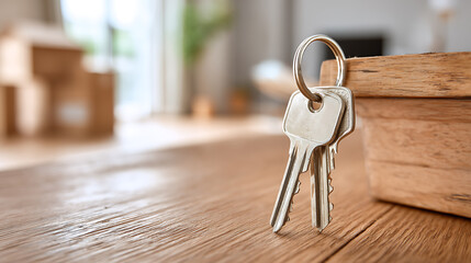 Poster - Key showing key from new house rented leased purchased apartment, moving house, relocation, new house, belongings and furniture, move in the apartment or condominium, new landlord, becoming homeowner