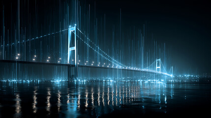 Poster - Illuminated bridge of light and data streams symbolizing technological connections